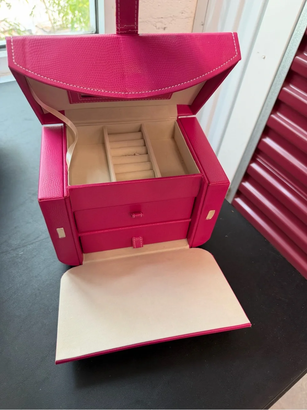 Deluxe Hot Pink Jewelry Organizer Box with Mirror